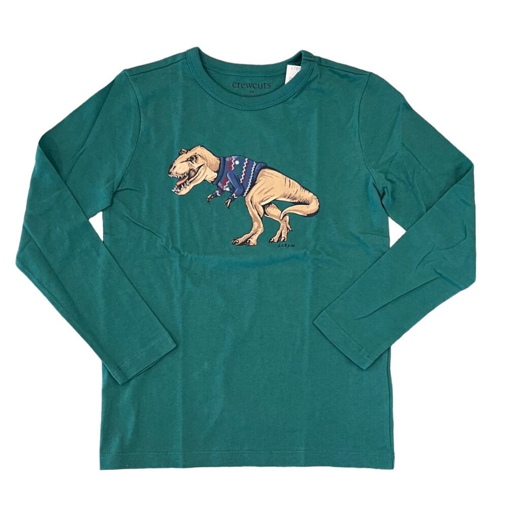 NWT J. Crew Boys' Green T. Rex Christmas Graphic Tee - SIZE S